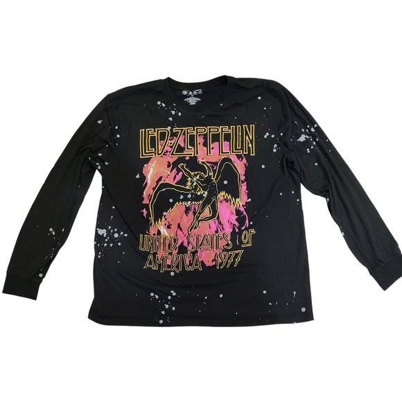 LED ZEPPELIN Band Tee 1977 Tour USA Graphic Long Sleeve Black T-Shirt XL - Picture 1 of 7